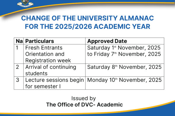 CHANGE OF THE UNIVERSITY ALMANAC FOR THE ACADEMIC YEAR 2025/2026